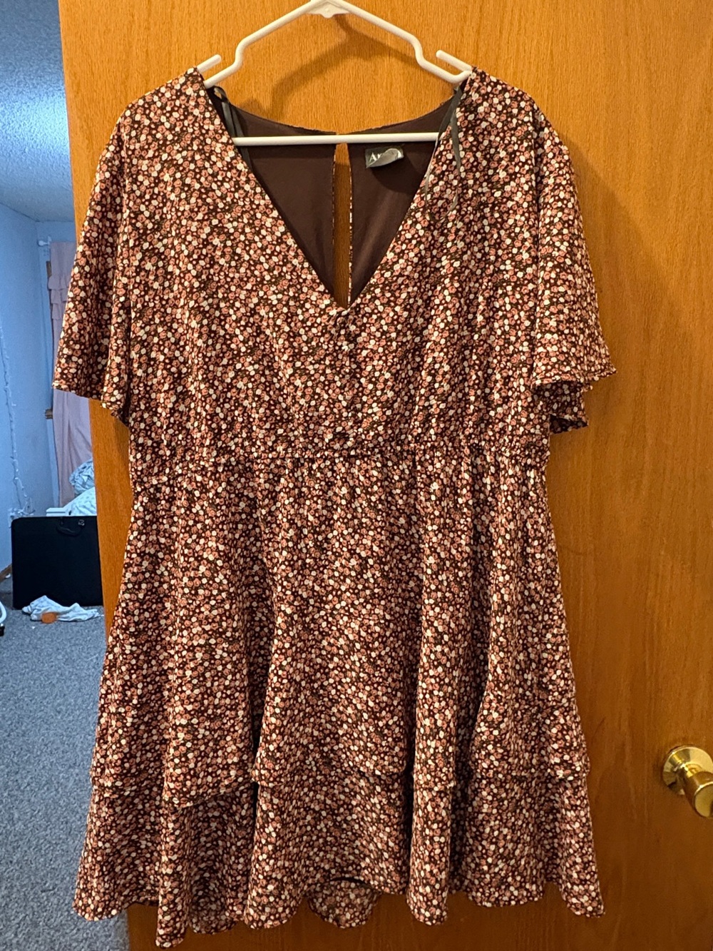 Women's Floral V-Neck Tiered Dress - Brown Floral